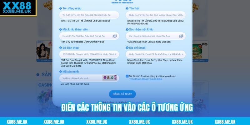 Điền các thông tin vào các ô tương ứng